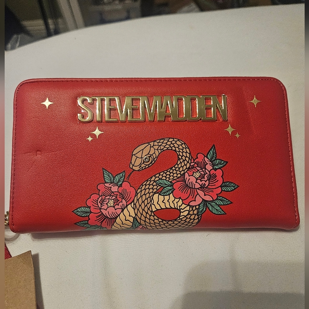 Steve Madden Red Wallet with Snake and Floral Design